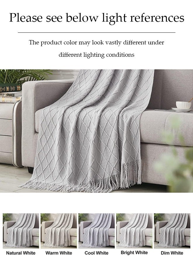 DUNISO Knitted Throw Blankets，Lightweight Soft Throw Blanket For Couch, Woven Throw Blanket With Tassels，Portable Decorative Throw，Suitable For All Seasons，Suitable For Bed, Sofa, Travel，130 * 170cm, Grey  - Image 4