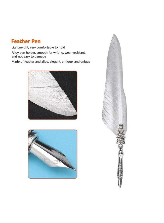 Hakeeta Quill Pen Set, Vintage Fountain Pen, Quill Dip Pen, Of Feathers, Unique, For Festival Present, Birthday Gift, With +Pen Nib+Pen Holder(Silver 2) - Image 2