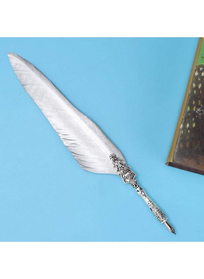Hakeeta Quill Pen Set, Vintage Fountain Pen, Quill Dip Pen, Of Feathers, Unique, For Festival Present, Birthday Gift, With +Pen Nib+Pen Holder(Silver 2) - Image 3