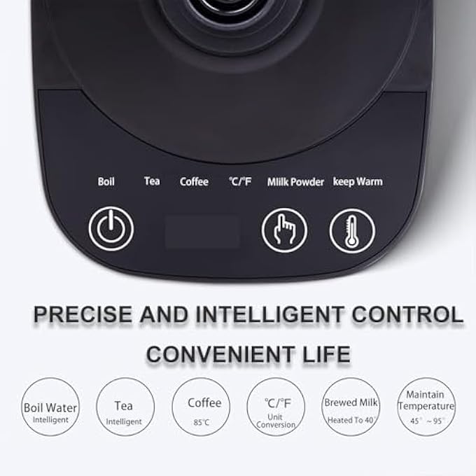 أكس سبرينج غلاية كهربائية ذات عنق إوزة سعة 9 لتر، غلاية قهوة سريعة التسخين بقوة 1000 وات مع زر لمس، إيقاف تشغيل تلقائي ذكي، غلاية من الفولاذ المقاوم للصدأ مع تحكم متغير في درجة الحرارة، لون أسود غير لامع - Image 3