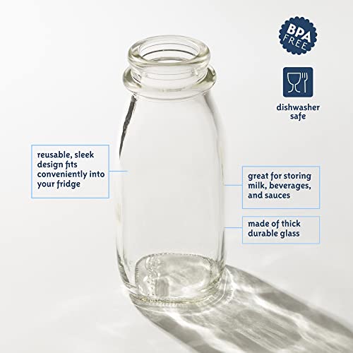 kitchentoolz Glass Creamer Bottle 12 Oz Square Glass Milk Bottle with Lids- Perfect Milk Container for Refrigerator - 12 Ounce Milk Bottle with Lid and Pour Spout - Image 4