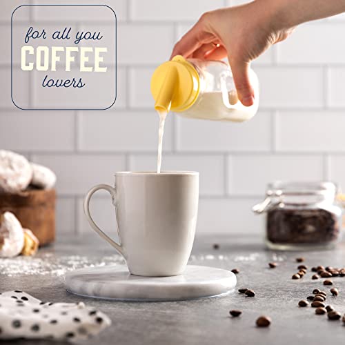 kitchentoolz Glass Creamer Bottle 12 Oz Square Glass Milk Bottle with Lids- Perfect Milk Container for Refrigerator - 12 Ounce Milk Bottle with Lid and Pour Spout - Image 5