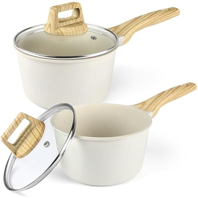 GIPP Nonstick Sauce Pan With Lid  2 Small Non Stick Saucepan Cooking Pot With StayCool Handle Small Kitchen Pots Granite Sauce Pot Induction Compatible Pfoa Free White 15Qt25Qt - Image 1
