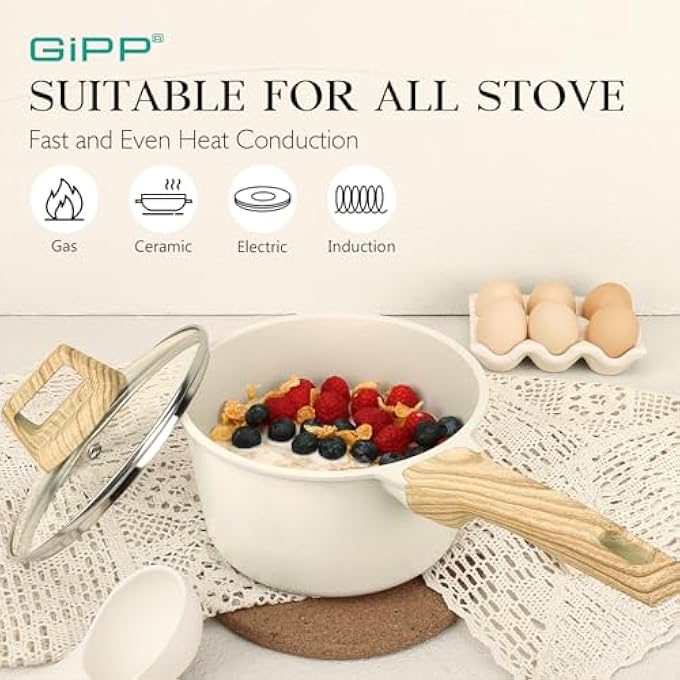 GIPP Nonstick Sauce Pan With Lid  2 Small Non Stick Saucepan Cooking Pot With StayCool Handle Small Kitchen Pots Granite Sauce Pot Induction Compatible Pfoa Free White 15Qt25Qt - Image 4