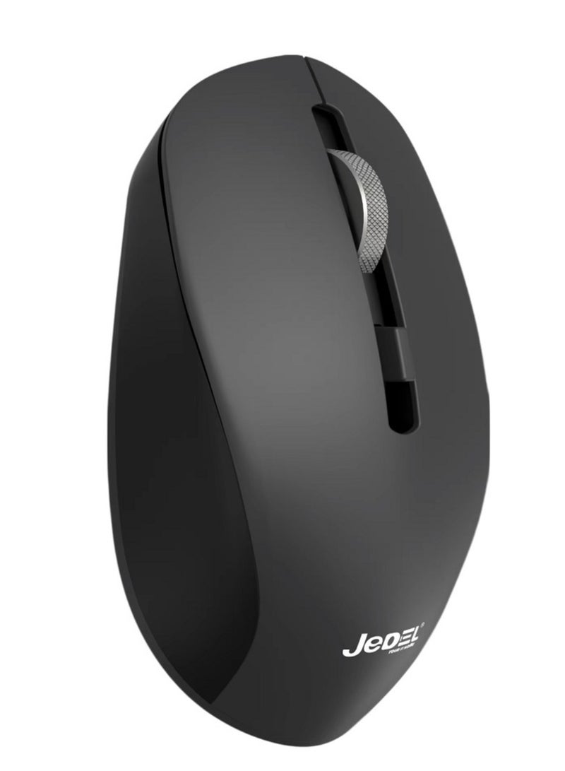 JeDEL Rechargeable Dual Mode Bluetooth / 2.4G Wireless Mouse With 400mAh Battery And Metal Scroll - ON/Off Button - 1600 DPI - Lightweight Ergonomic Design For Office Business | Gray/Black - Image 1
