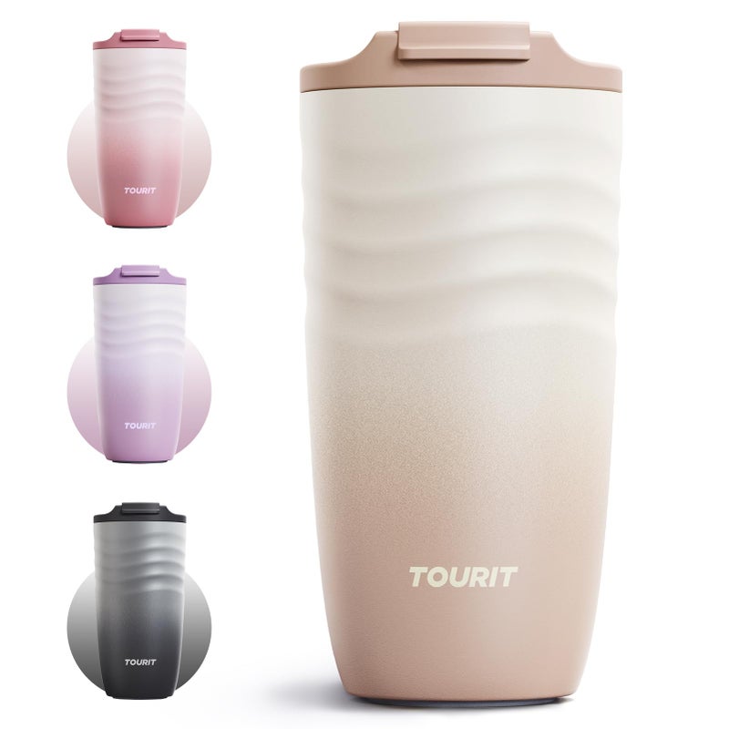 TOURIT 16 oz Travel Coffee Mug, Insulated Stainless Steel Travel Mug with Lid, Leak-Proof Double-Wall Vacuum Tumbler, Reusable Coffee Cup - Khaki - Image 1