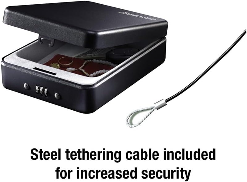 SentrySafe Small Safe, Black Lock Box with Combination Lock for Office or Dorm Secures Money, Passport, Jewelry, 0.05 Cubic Feet, Exterior: 2.6 in. H x 5.9 in. W x 8.0 in. D, ‎P005C - Image 3