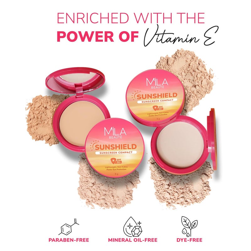 Mila Beaute Sun Shield Sunscreen Compact for Women | Spf 50 Pa+++ Uv Protection | Oil-free Pore Blurring Matte Finish | Niacinamide & Ceramides | Lightweight & Suitable for All Skin Types ( 9g - 3 Beige ) - Image 4