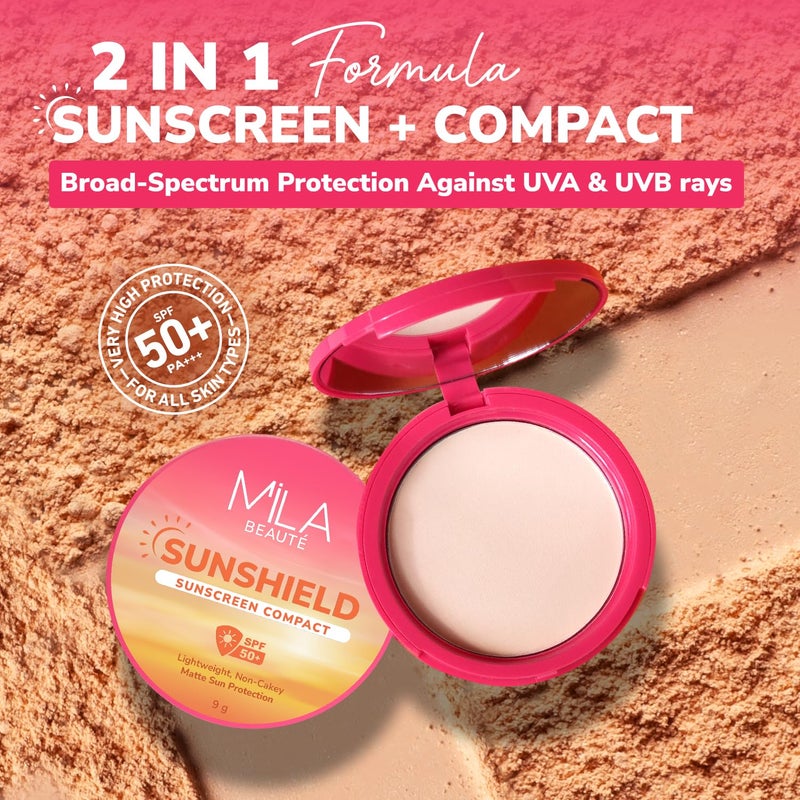 Mila Beaute Sun Shield Sunscreen Compact for Women | Spf 50 Pa+++ Uv Protection | Oil-free Pore Blurring Matte Finish | Niacinamide & Ceramides | Lightweight & Suitable for All Skin Types ( 9g - 3 Beige ) - Image 3