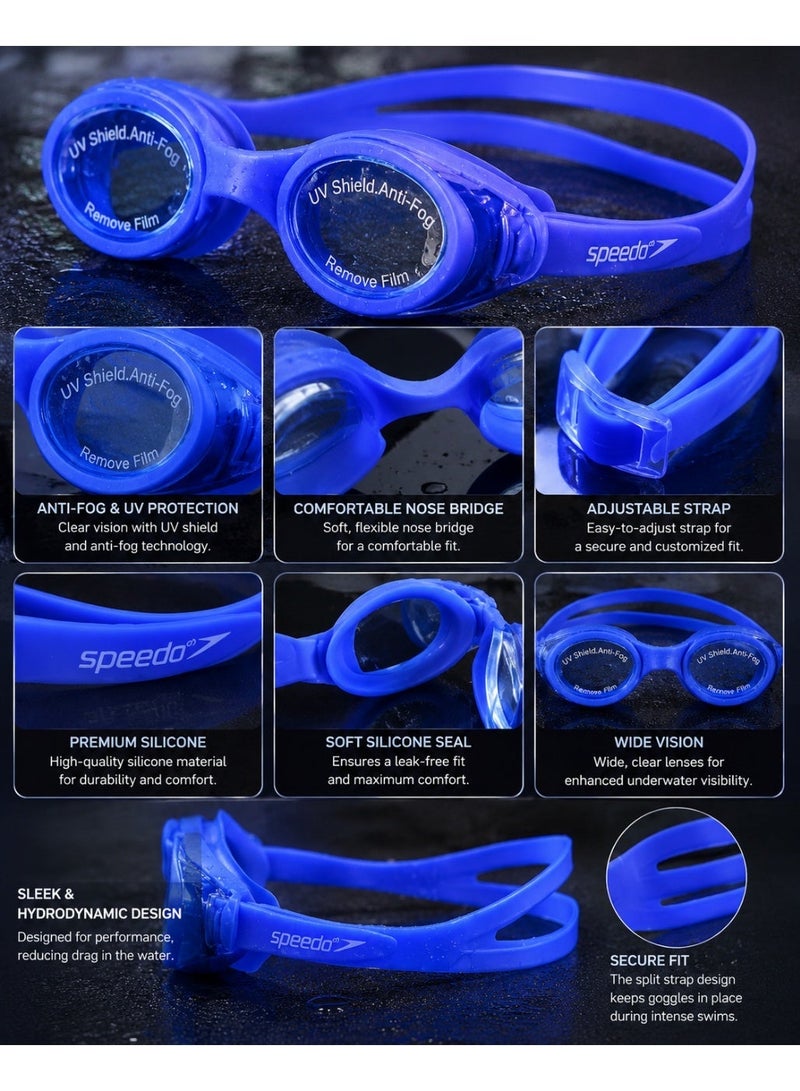 speedo Professional swimming goggles for adults and teenagers with anti-fog lenses and UV protection, including a storage case and extra ear tips. - Image 3