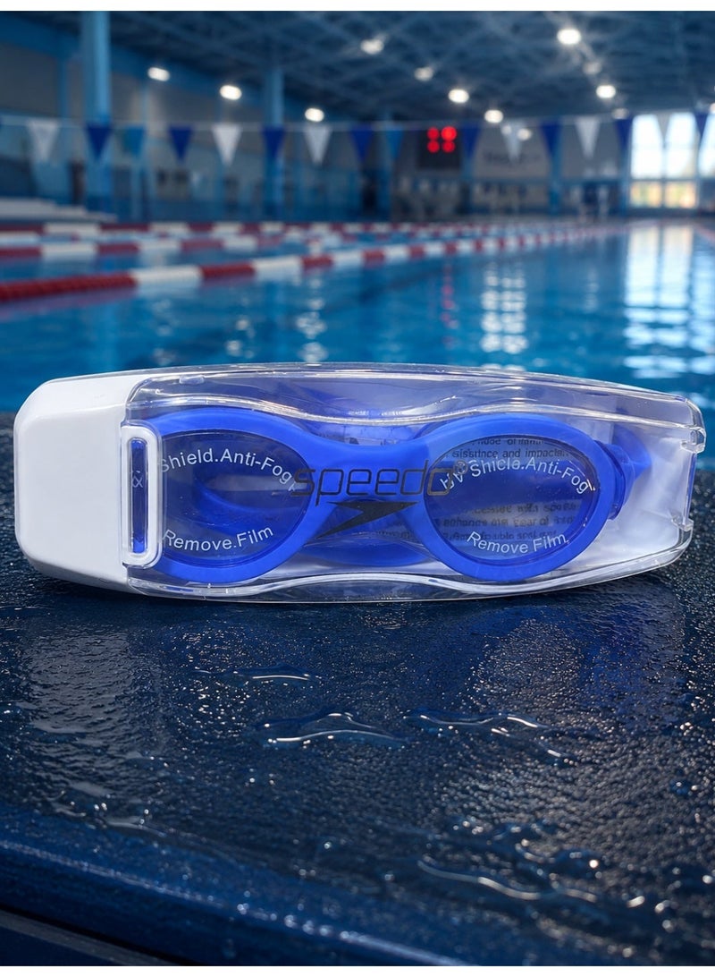 speedo Professional swimming goggles for adults and teenagers with anti-fog lenses and UV protection, including a storage case and extra ear tips. - Image 2