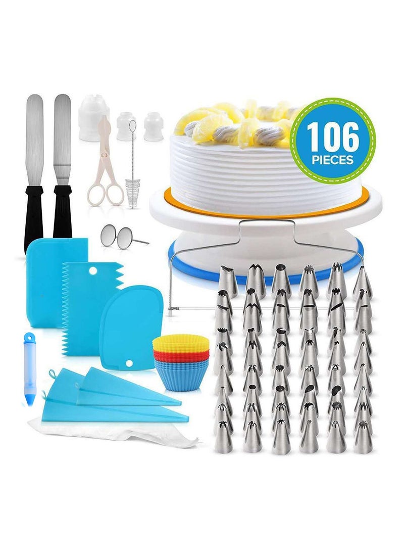 Decorating tip set Blue 106-piece kitchen cake decoration tool Cake turntable baking tool