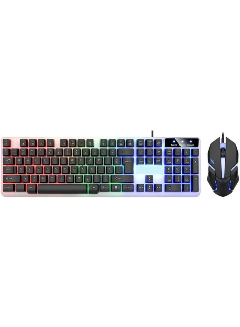 Keyboard and Mouse Set Wired Gaming Keyboard and Mouse Multicolor Lights Metal Panel for Laptop Desktop Computer  - Image 1