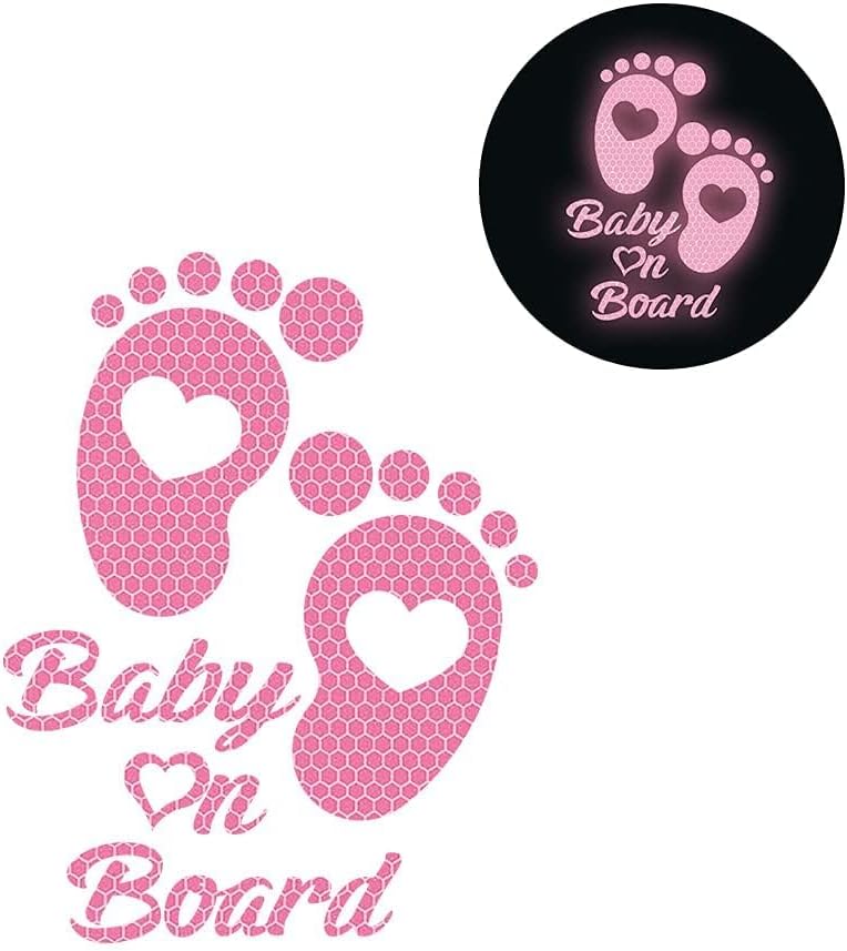 SWIUKPHE High Intensity Reflective Baby on d Car Sticker, Waterproof Cute Footprint Baby in Car Decal Safety Warning Sign Kids on d Decal for Car Bumper Window (Red) - Image 2