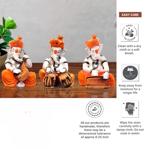 Karigaari India Ganesha Playing Veena, Tabla & Harmonium (Best for Home Decor) - Image 4