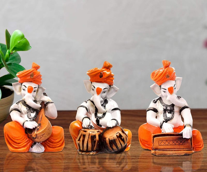 Karigaari India Ganesha Playing Veena, Tabla & Harmonium (Best for Home Decor) - Image 1
