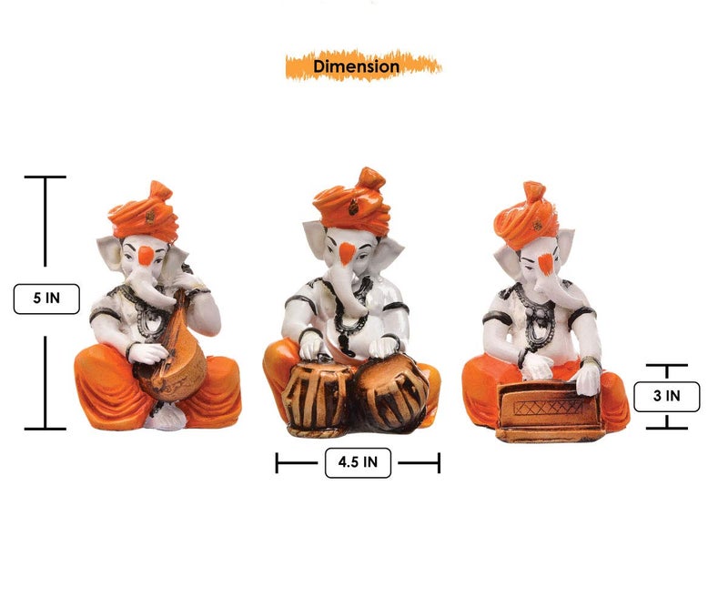 Karigaari India Ganesha Playing Veena, Tabla & Harmonium (Best for Home Decor) - Image 3