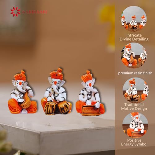 Karigaari India Ganesha Playing Veena, Tabla & Harmonium (Best for Home Decor) - Image 5