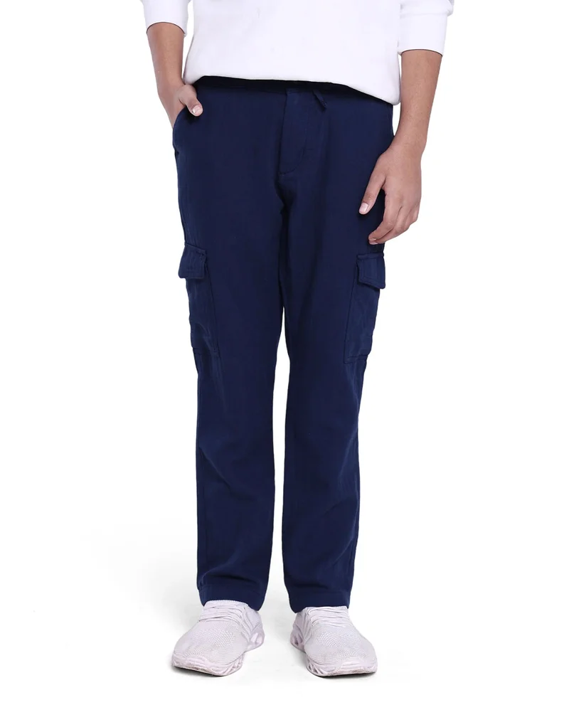 Rare Ones Rare Ones Kids Presti Navy Cotton Solid Drawstring Closure Regular Fit Cargo