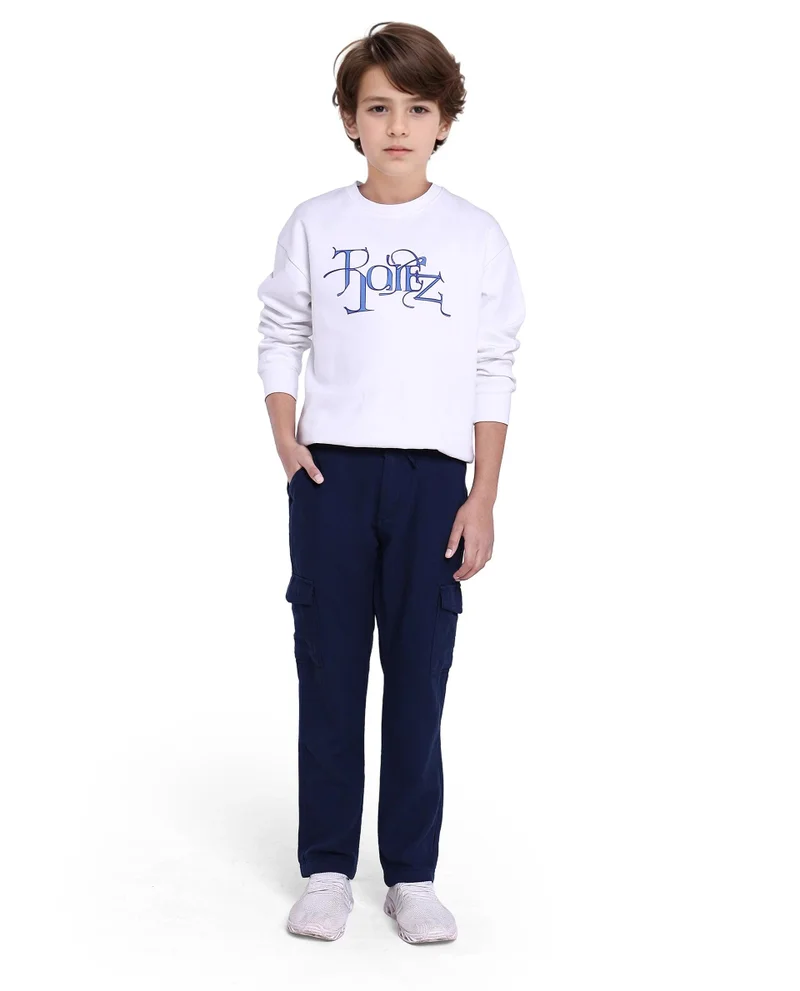 Rare Ones Rare Ones Kids Presti Navy Cotton Solid Drawstring Closure Regular Fit Cargo