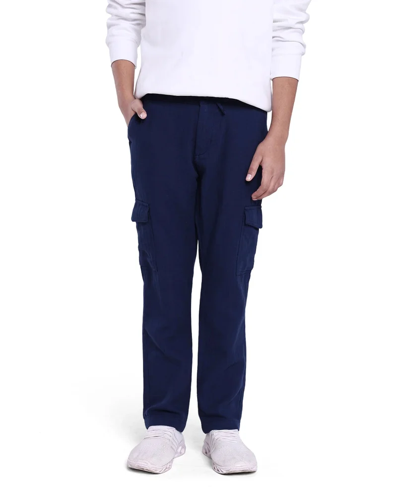 Rare Ones Rare Ones Kids Presti Navy Cotton Solid Drawstring Closure Regular Fit Cargo