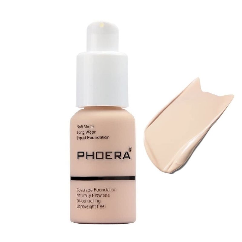 JISKG PHOERA Foundation, Flawless Soft Matte Liquid Foundation Makeup for Women. (101# Porcelain) - Image 1