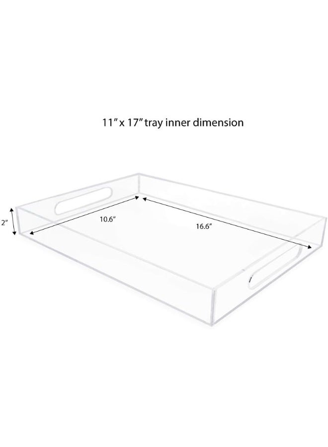 TPGP Clear Acrylic Serving Tray (11x17) with Cutout Handles, Spill-Proof, Stackable Organizer, Space-Saver, Food & Drinks Server, Indoors/Outdoors, Lucite Storage Décor & More - Image 2