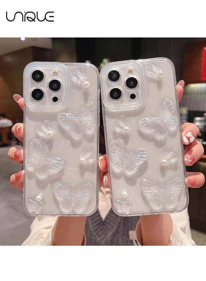 يونيك متوافق مع حالات ايفون 15 برو ماكس ، حافظة هاتف فراشة 3D ، حافظة هاتف لؤلؤية لامعة ، حافظة هاتف أنيقة وبسيطة ، حماية من السقوط TPU - شفافة - Image 5