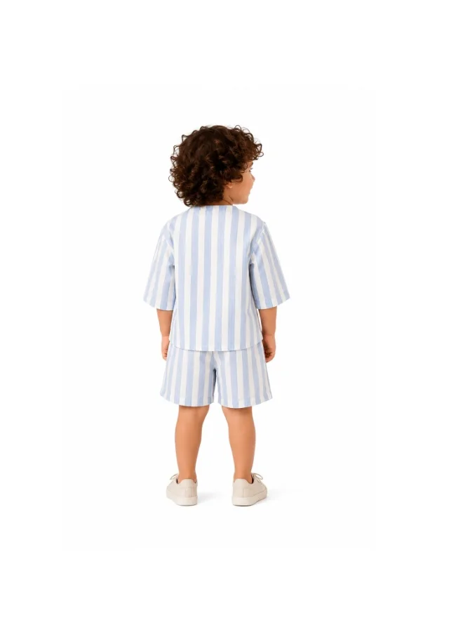 Luay  LUAY Boys Yarn Dyed Cotton Poplin Shirt & Shorts Co-Ord Set | Striped Short Sleeve Two-Piece Outfit | Soft Breathable Casual Summer Clothing for Boys for Men | Best Price UAE