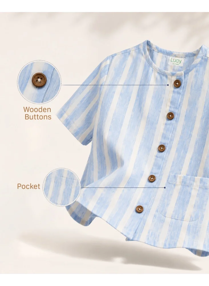 Luay  LUAY Boys Yarn Dyed Cotton Poplin Shirt & Shorts Co-Ord Set | Striped Short Sleeve Two-Piece Outfit | Soft Breathable Casual Summer Clothing for Boys for Men | Best Price UAE