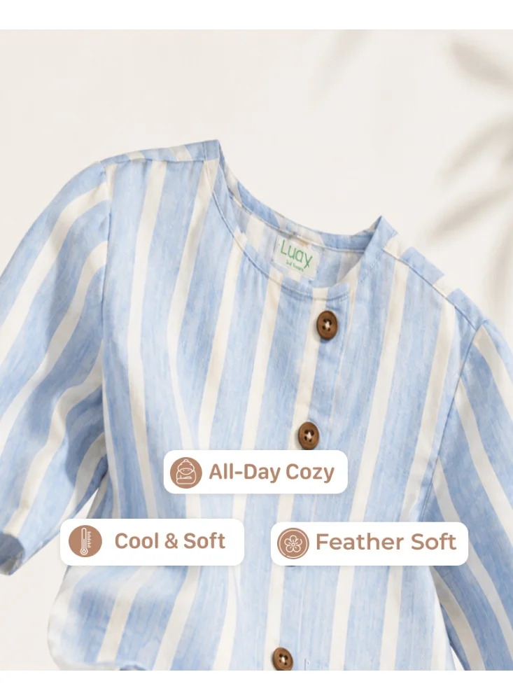 Luay  LUAY Boys Yarn Dyed Cotton Poplin Shirt & Shorts Co-Ord Set | Striped Short Sleeve Two-Piece Outfit | Soft Breathable Casual Summer Clothing for Boys for Men | Best Price UAE