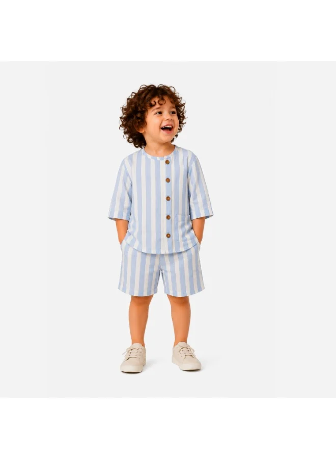 Luay  LUAY Boys Yarn Dyed Cotton Poplin Shirt & Shorts Co-Ord Set | Striped Short Sleeve Two-Piece Outfit | Soft Breathable Casual Summer Clothing for Boys for Men | Best Price UAE