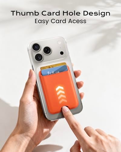 KPNEOL Magnetic Mag-safe Wallet Cell Phone Card Holder for Phone Case with Mag-Safe, Stronger Magnetic RFID Leather Stick on Phone Wallet Compatible with iPhone 17/16/15/14/13/12 Series, Orange Color - Image 3