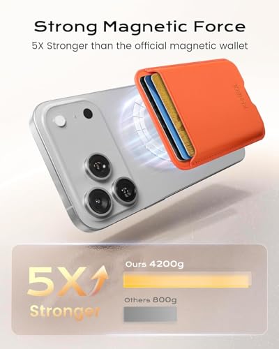KPNEOL Magnetic Mag-safe Wallet Cell Phone Card Holder for Phone Case with Mag-Safe, Stronger Magnetic RFID Leather Stick on Phone Wallet Compatible with iPhone 17/16/15/14/13/12 Series, Orange Color - Image 2