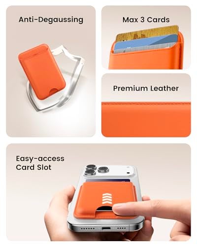 KPNEOL Magnetic Mag-safe Wallet Cell Phone Card Holder for Phone Case with Mag-Safe, Stronger Magnetic RFID Leather Stick on Phone Wallet Compatible with iPhone 17/16/15/14/13/12 Series, Orange Color - Image 5
