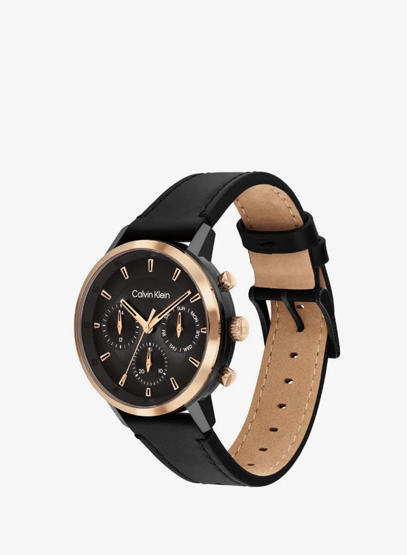 Calvin Klein  Men's Quartz Multifunction Watch, Black Dial, Black Leather Strap for Men | Best Price UAE