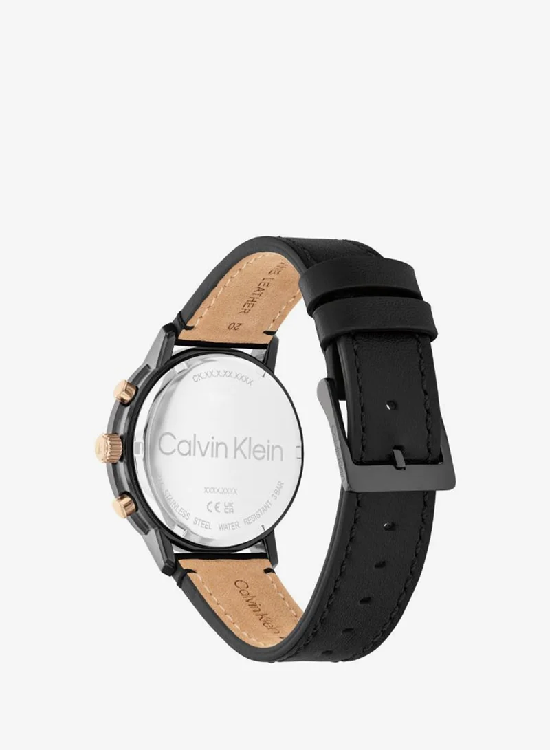 Calvin Klein  Men's Quartz Multifunction Watch, Black Dial, Black Leather Strap for Men | Best Price UAE