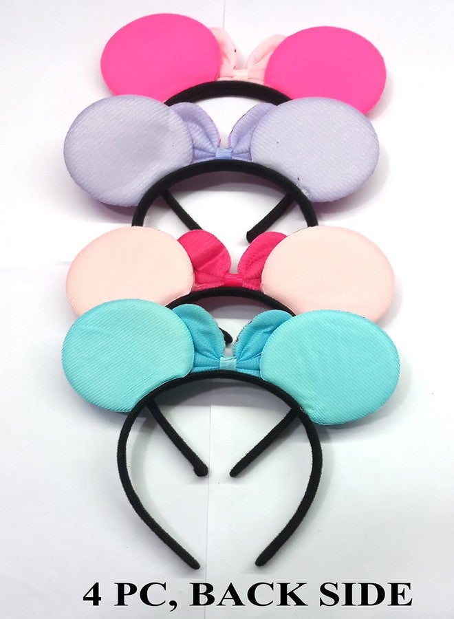 OMX 4 PC Set of Cartoon Mouse Hairband for Girls Kids Women. Ears Headband with Dotted Bow for Baby, 4 Colours - Image 4