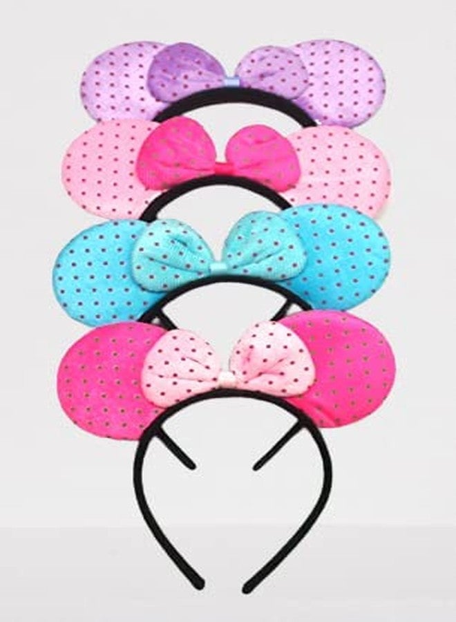 OMX 4 PC Set of Cartoon Mouse Hairband for Girls Kids Women. Ears Headband with Dotted Bow for Baby, 4 Colours - Image 5