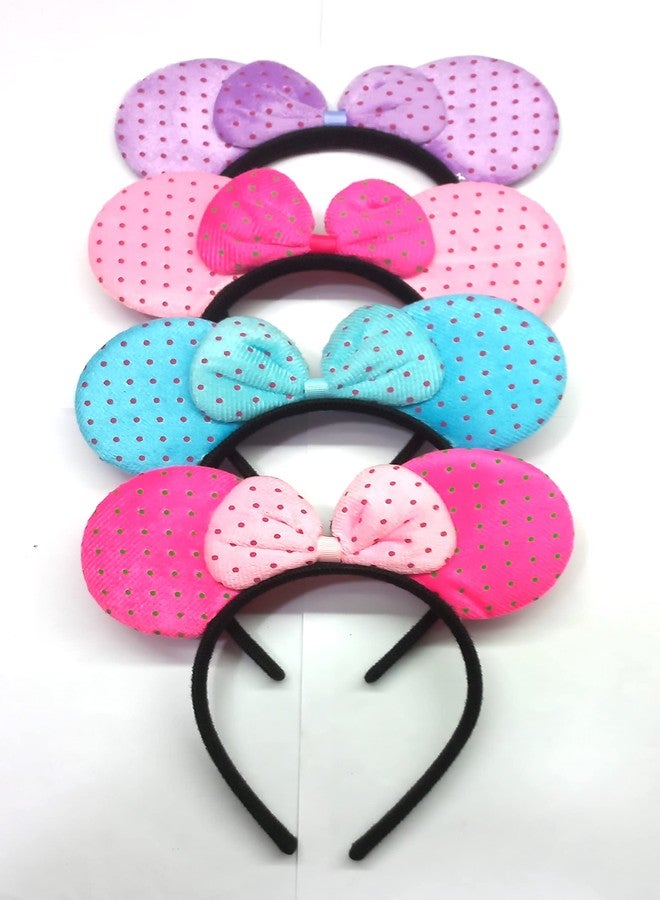 OMX 4 PC Set of Cartoon Mouse Hairband for Girls Kids Women. Ears Headband with Dotted Bow for Baby, 4 Colours - Image 2