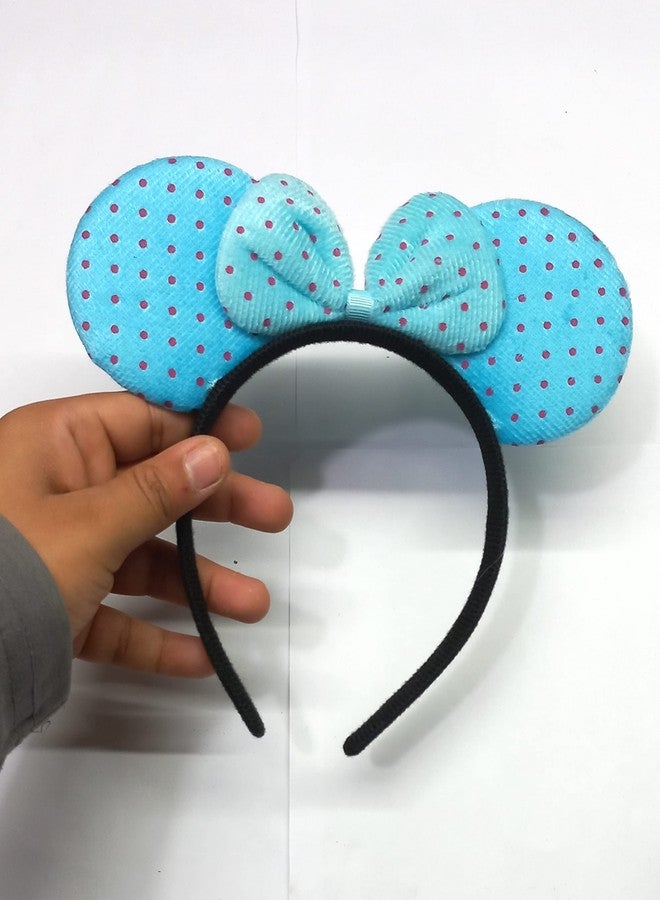 OMX 4 PC Set of Cartoon Mouse Hairband for Girls Kids Women. Ears Headband with Dotted Bow for Baby, 4 Colours - Image 3