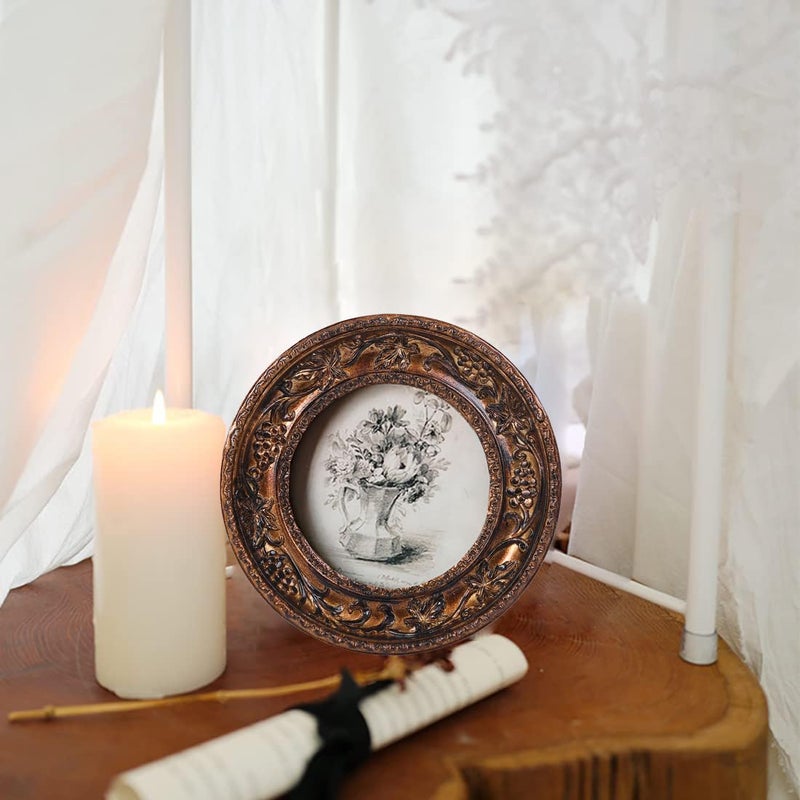 SIKOO 4?4 Vintage Picture Frame Antique Round Picture Frame Tabletop and Wall Mount Display Vintage Wall Decor  Bronze Gold - Image 5