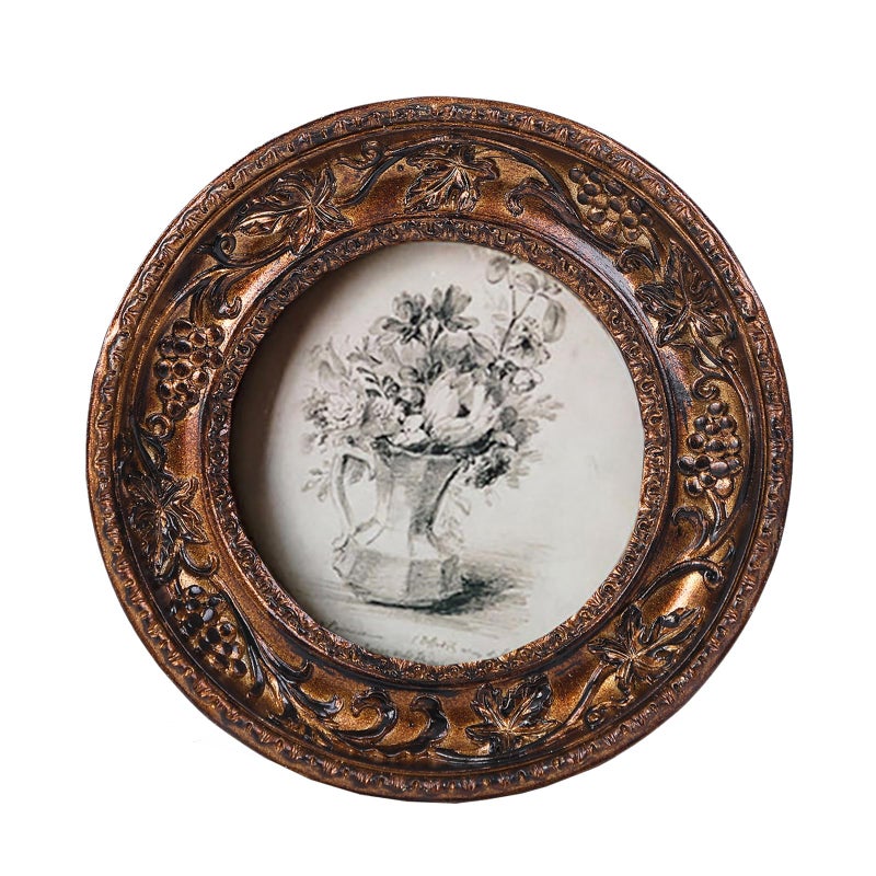 SIKOO 4?4 Vintage Picture Frame Antique Round Picture Frame Tabletop and Wall Mount Display Vintage Wall Decor  Bronze Gold - Image 1