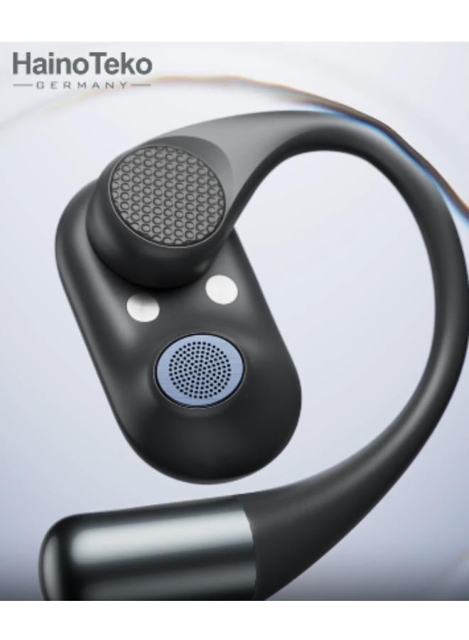 Haino Teko OpenFit Bluetooth Earphones with High-Quality Sound, Super Clear Mic, and Touch Controls – Stylish & Comfortable Black Wireless Earbuds for Music, Calls, and Sports. - Image 4