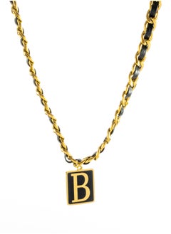 The Black Pearl Accessories Stainless Steel Leather Necklace With a B Pendant  - Image 1
