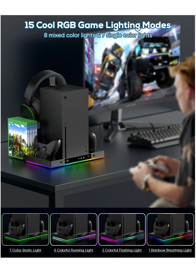 KASTWAVE - Cooling Fan for Xbox Series X Console & Controller, Upgraded RGB Cooling Fan Charging Station, Cooling Stand, Wireless Dual Charger Dock & Cooler System Stand with 15 Colorful Light Modes - Image 1