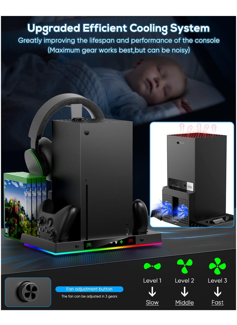 KASTWAVE - Cooling Fan for Xbox Series X Console & Controller, Upgraded RGB Cooling Fan Charging Station, Cooling Stand, Wireless Dual Charger Dock & Cooler System Stand with 15 Colorful Light Modes - Image 1