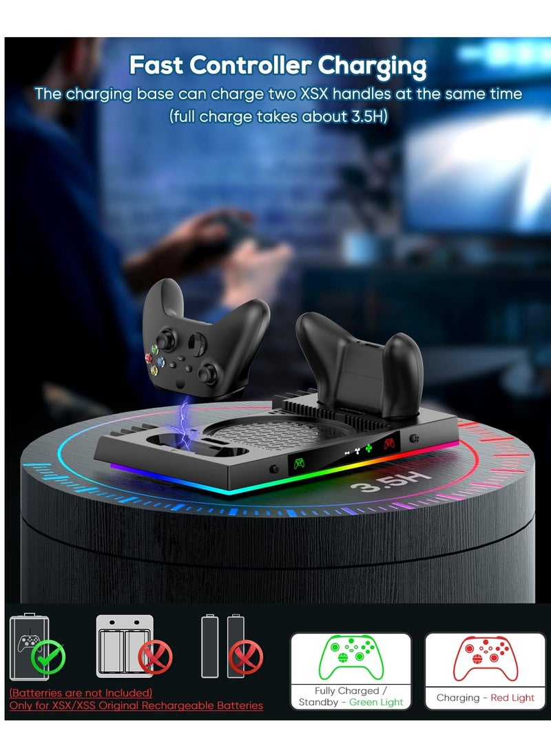 KASTWAVE - Cooling Fan for Xbox Series X Console & Controller, Upgraded RGB Cooling Fan Charging Station, Cooling Stand, Wireless Dual Charger Dock & Cooler System Stand with 15 Colorful Light Modes - Image 1
