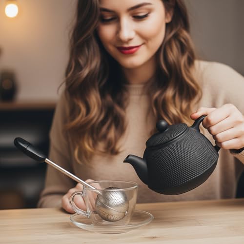 Xyembu 2 PCS Stainless Steel Tea Strainer, Long Handle Twisting Tea Ball, Reusable Loose Leaf Teas Steeper, Long Handle Mesh Twisting Ball for Loose Leaf Teas - Image 5