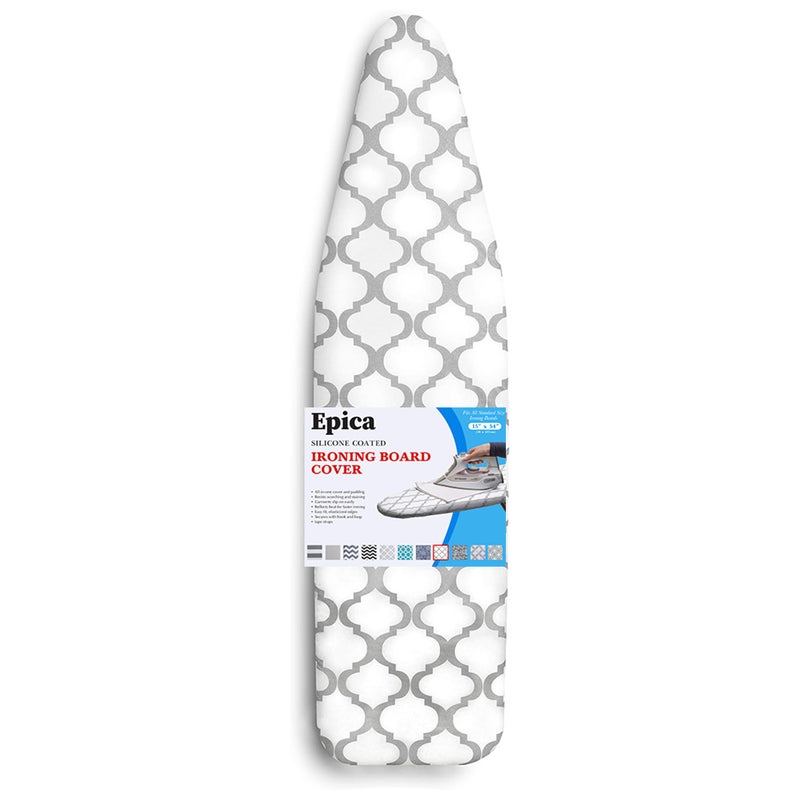 Epica Epica Silicone Coated Ironing Board Cover Resists Scorching and Staining  15x54 Board not Included White and Grey Lattice